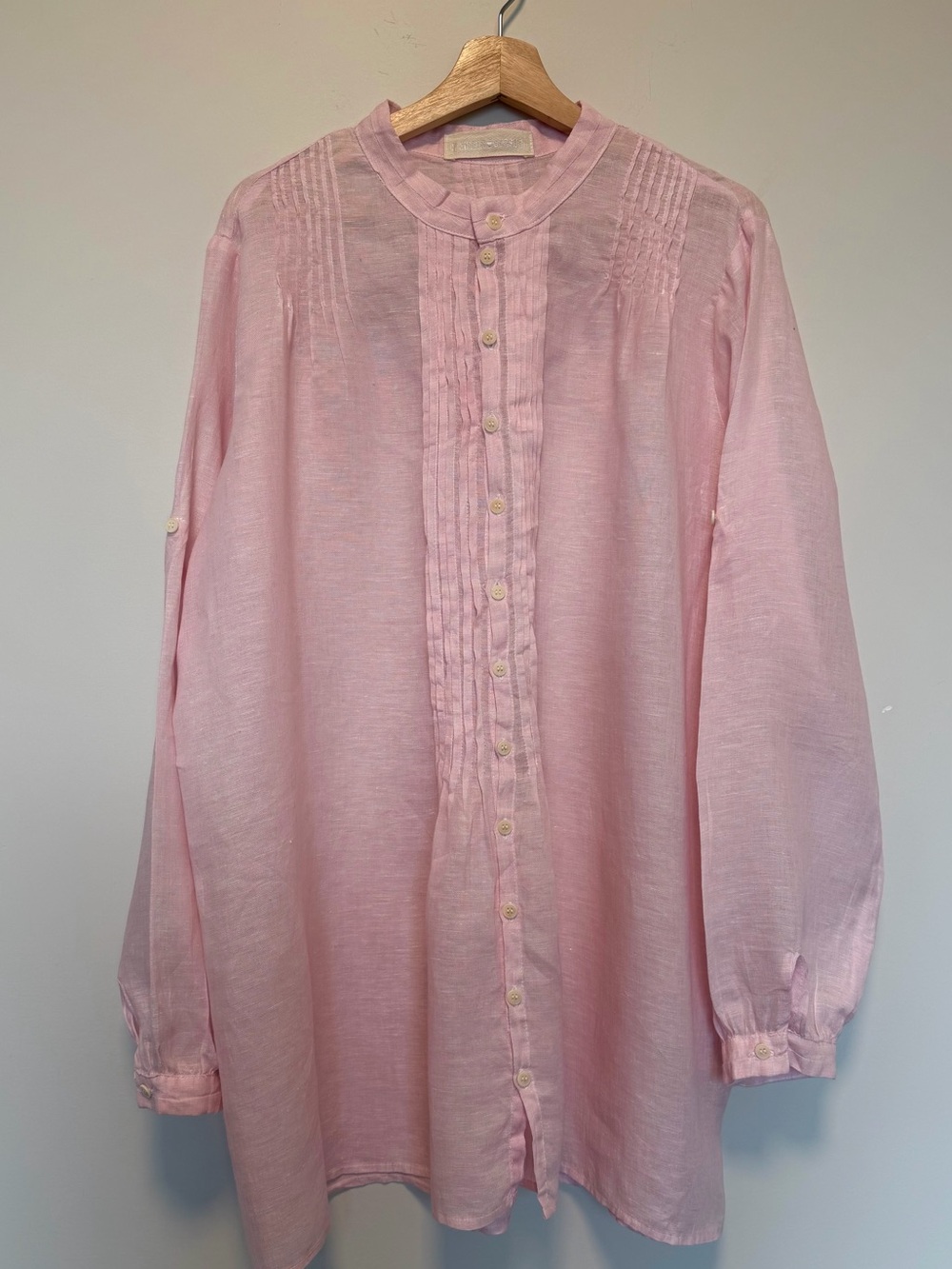 100% Linen CP Shades Pink Women’s Long-Sleeve Pintuck Button-Front Top